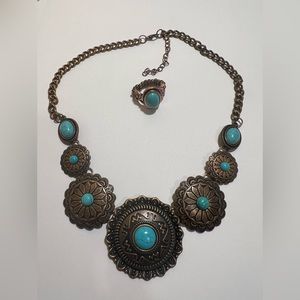 Matching Necklace and ring and earrings. Fashion jewelry
